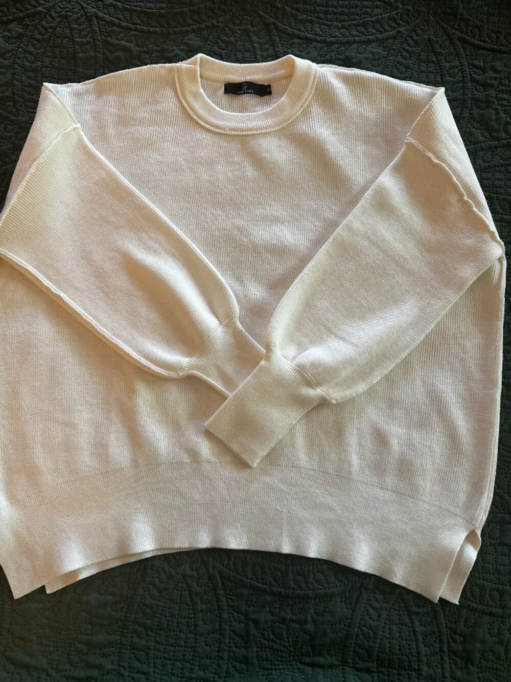 LILLUSORY Cream Off-White Balloon Sleeve Crewneck Sweater Size Small